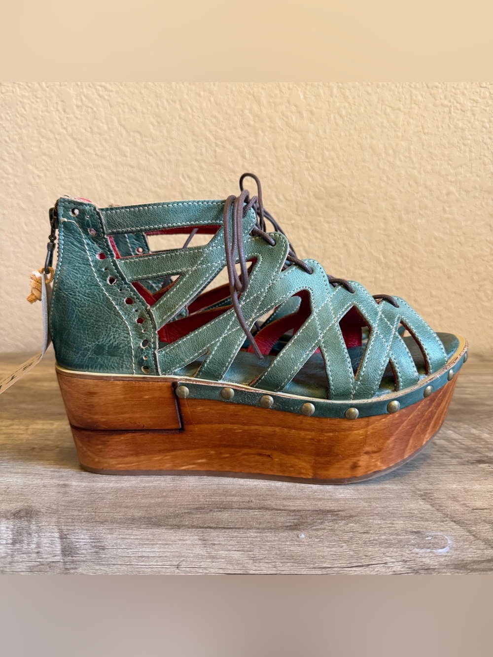 NWT Bed Stu Shirin Wooden Platform Leather Sandals Womens Size 10 - Picture 2 of 16